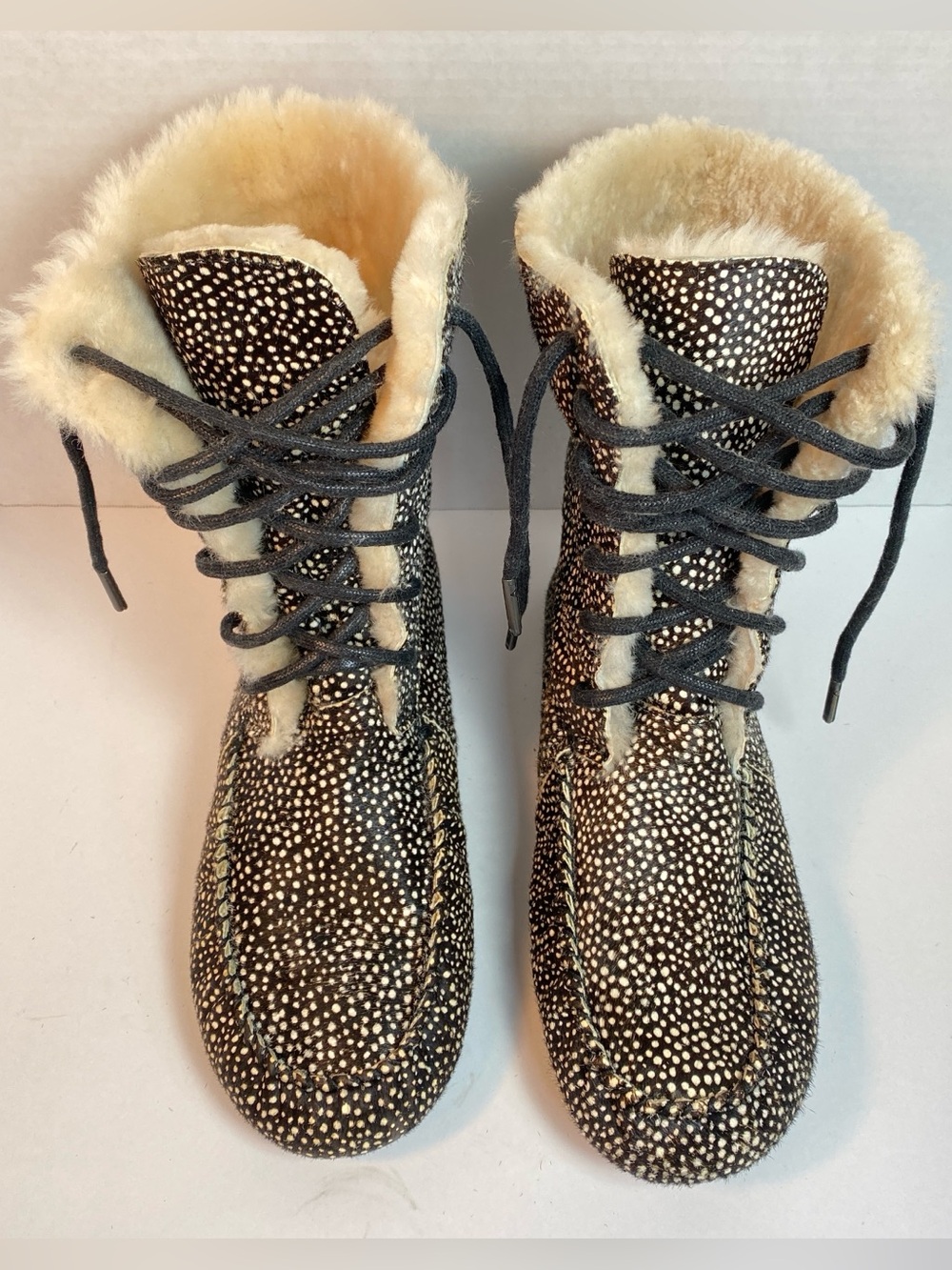 NWT EMU Australia Brooklyn Fur Pony Hair Leather Boots Lace-Up Comfy Women Sz 11